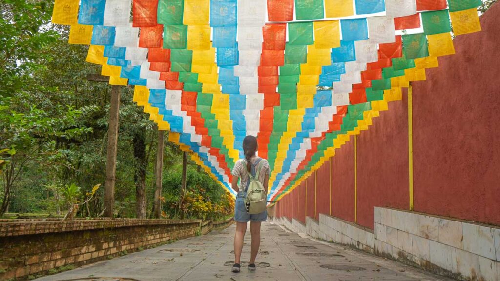 Girl Under Putuo Village Flags - JB Itinerary