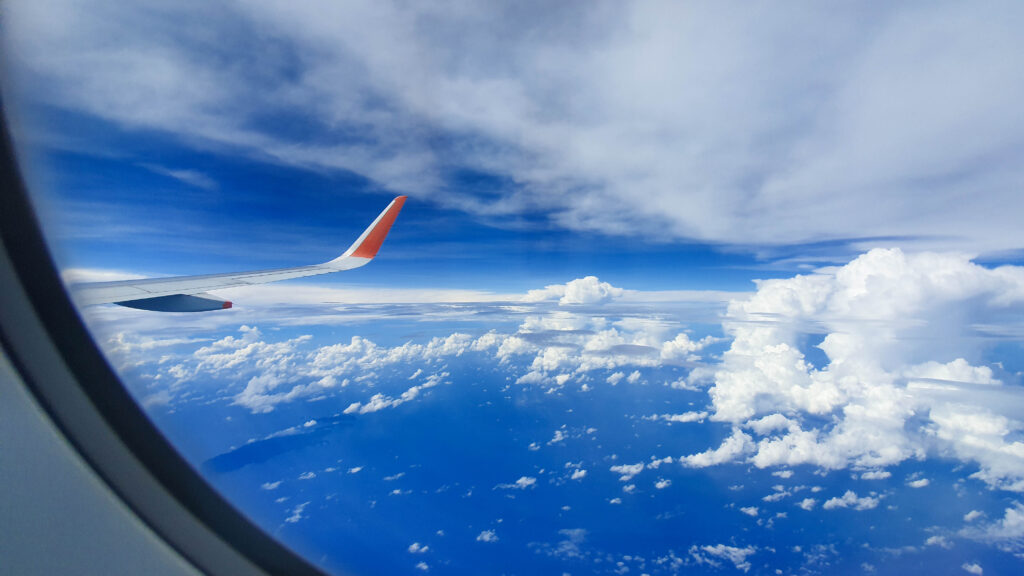 Window view from Jetstar aircraft - flight from Singapore