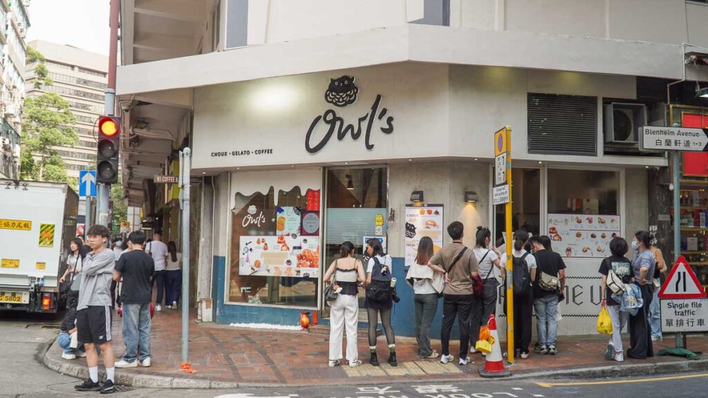 Owl's Cafe exterior in Hong Kong.