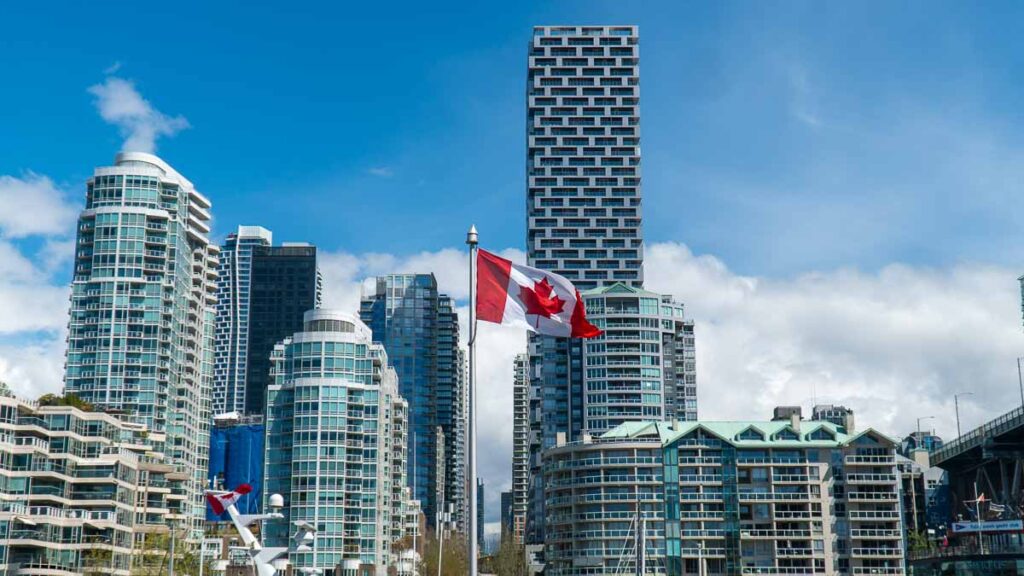 Canadian flag flying at Granville Island - Vancouver city guide