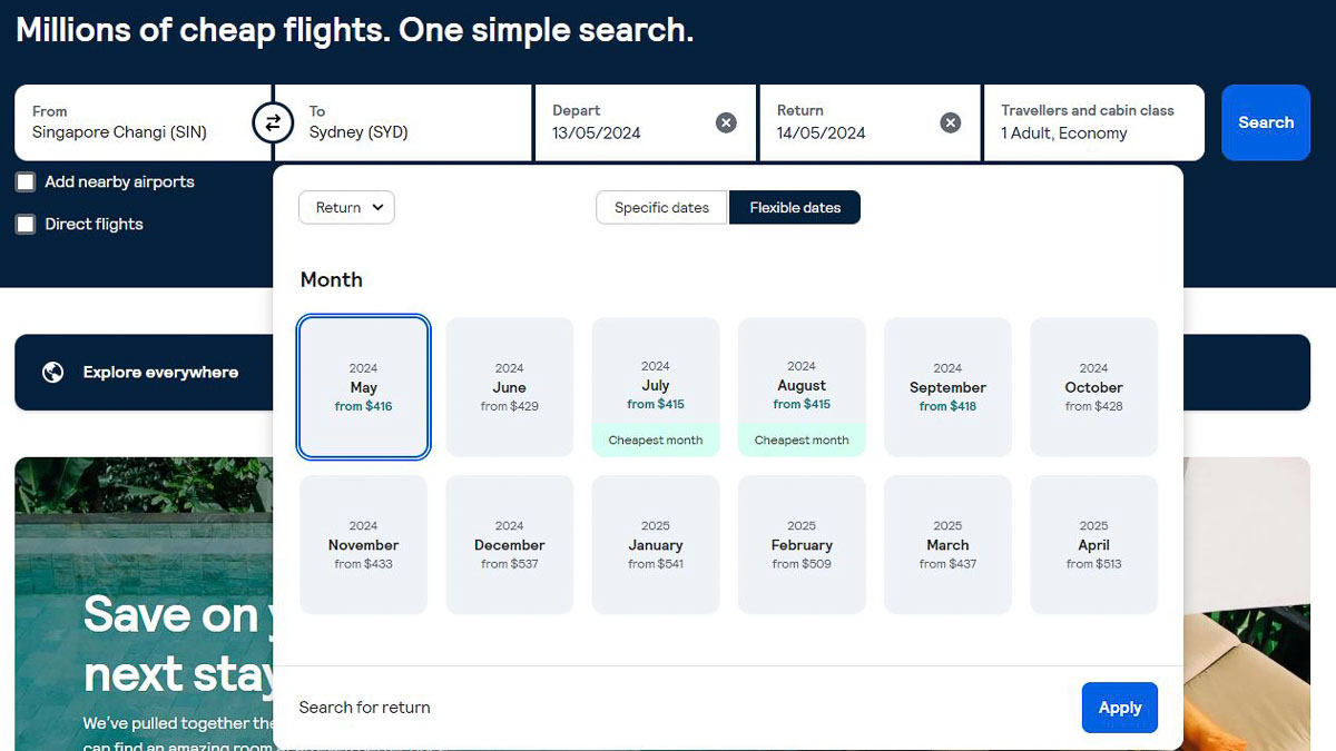 Skyscanner Flexible Dates option - How to Score Cheap Flights