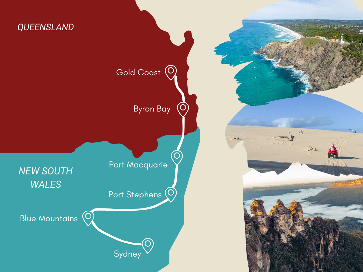 Gold Coast to Sydney Route Map - Australia road trips