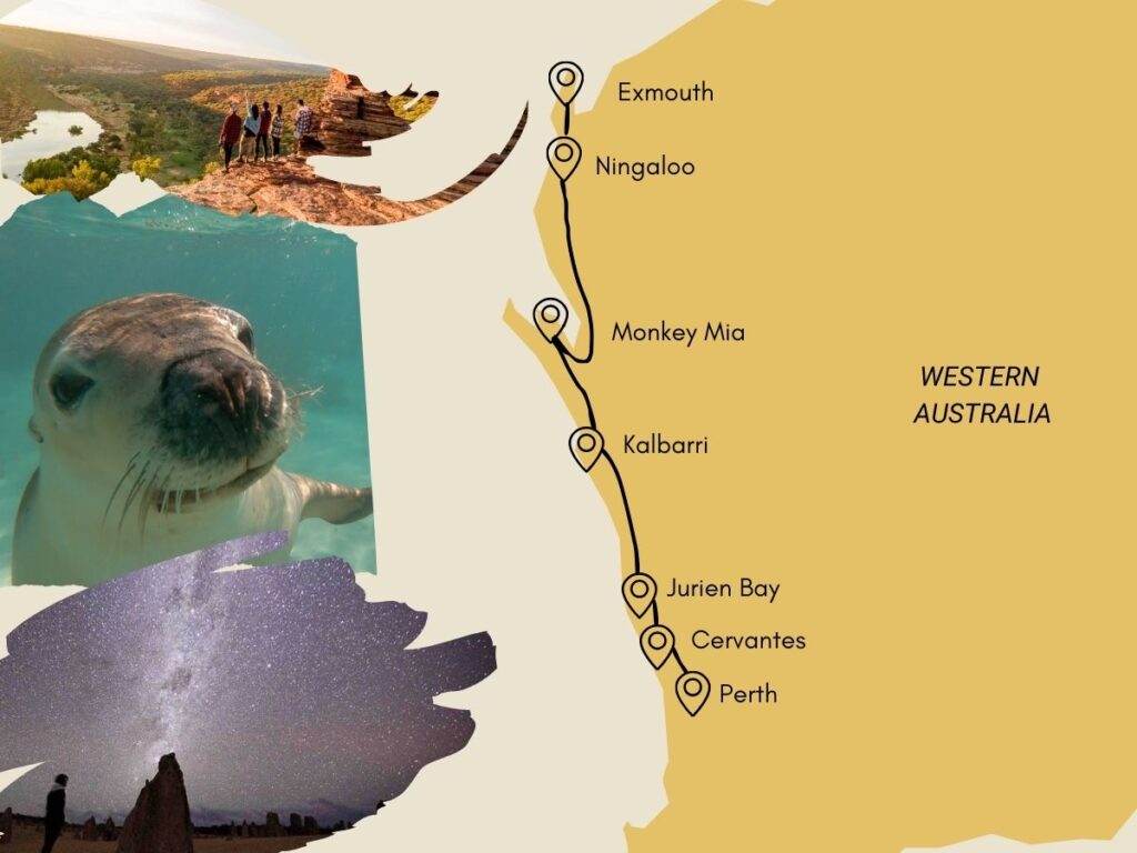 Perth to Exmouth Route Map - Australia road trips