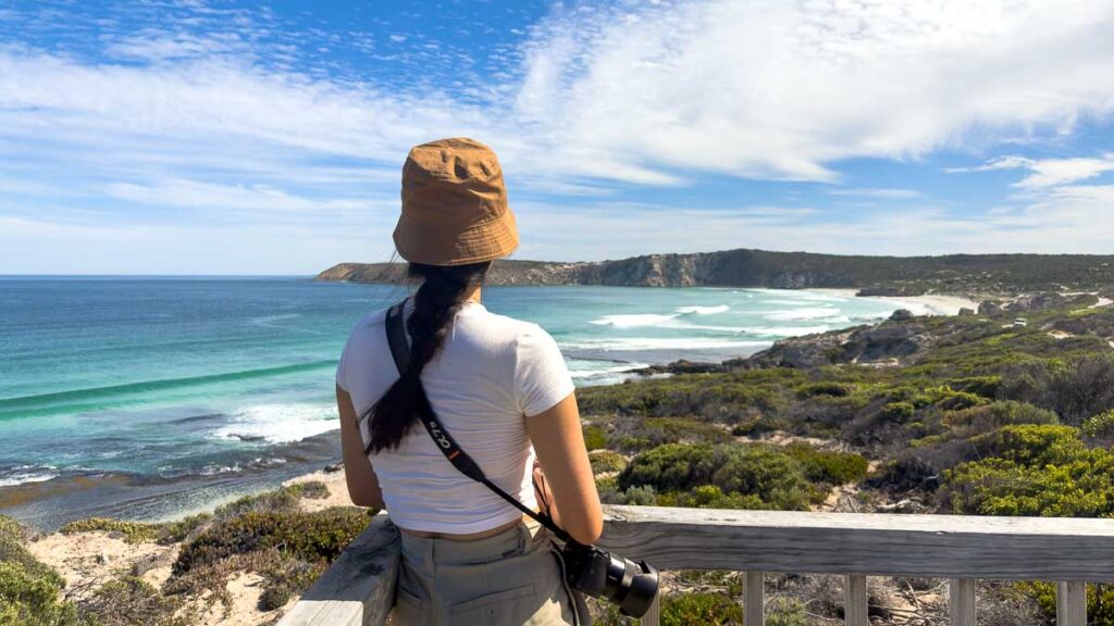 Girl at the Pennington Bay view point on Kangaroo Island - Things to do on Kangaroo island