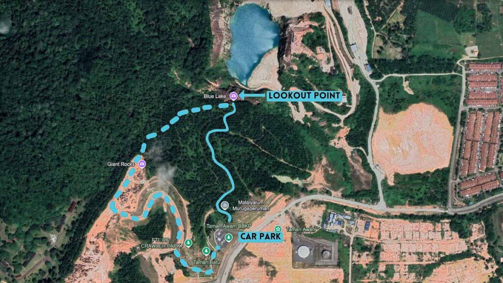 Map of descend back to Carpark Tamam Awam BBKP - JB hiking guide Kangkar Pulai Blue Lake