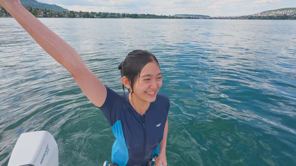 Taukee going in for a swim in Lake Zurich - What locals do in Zurich