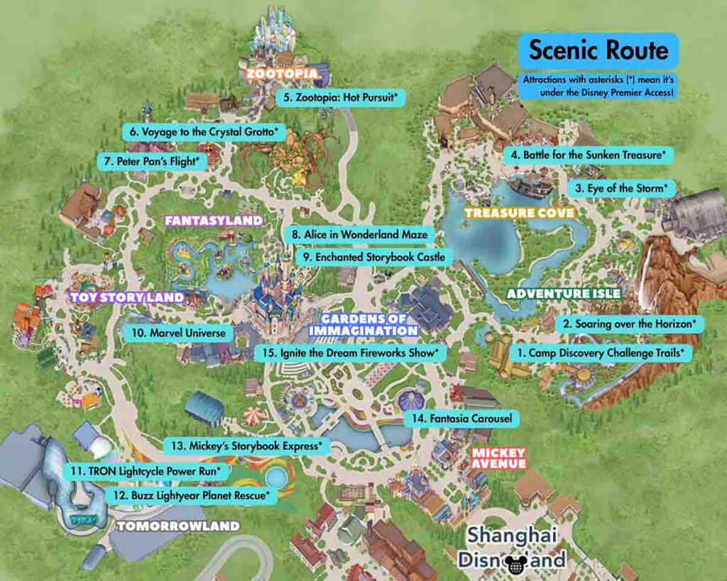An infographic on the scenic route in Shanghai Disneyland - Shanghai Disneyland