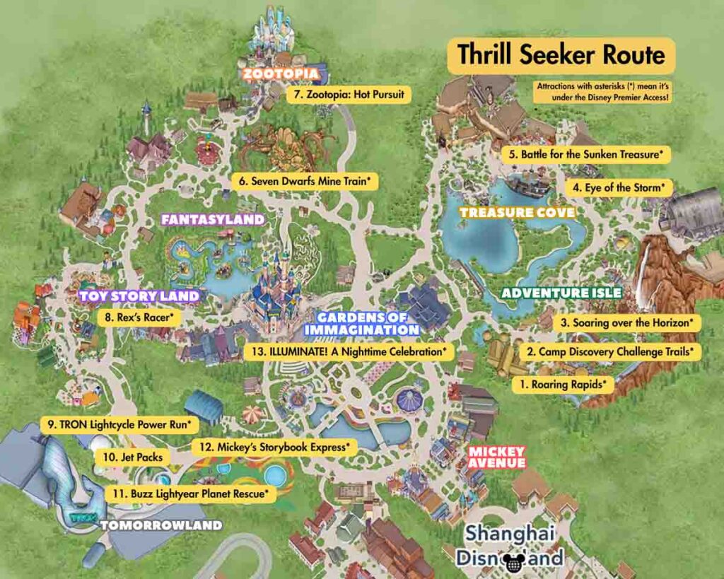 Infographic on the thrill seeker route in Shanghai Disneyland - Shanghai Disneyland