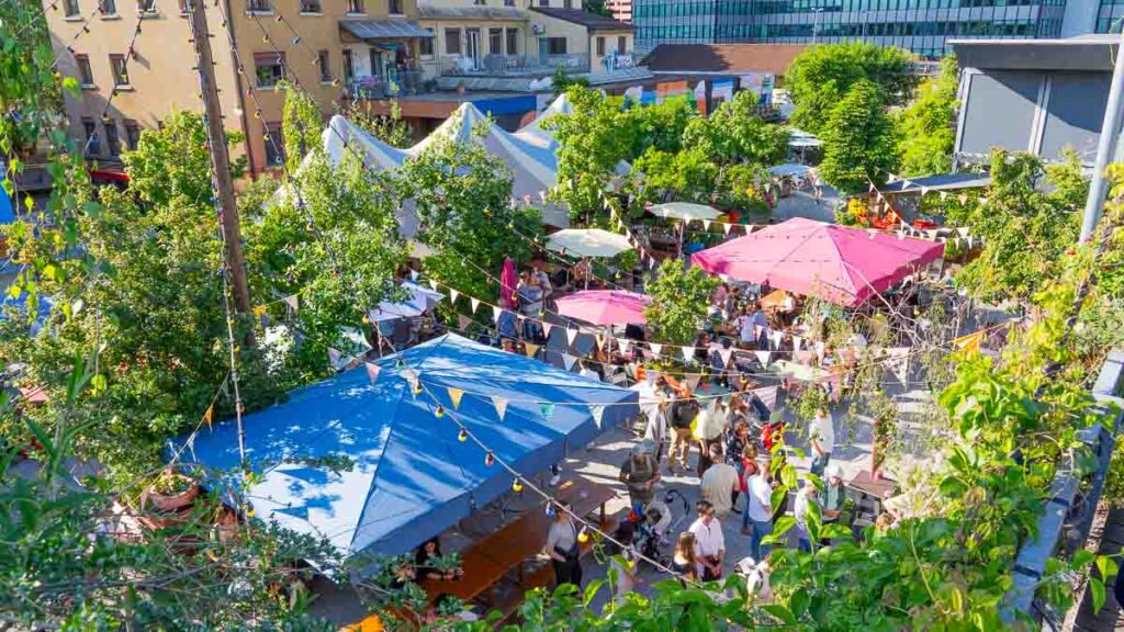Top-down view of Frau Gerolds Garden in West Zurich - What locals do in Zurich