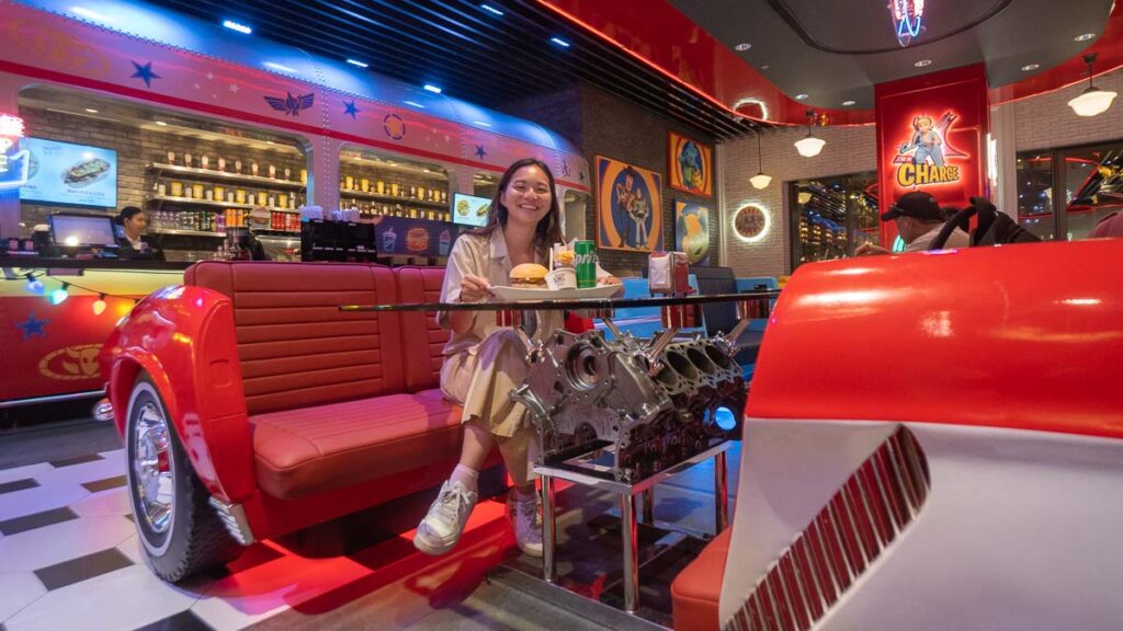 Girl Eating at Joyride Diner - Macao Solo Itinerary