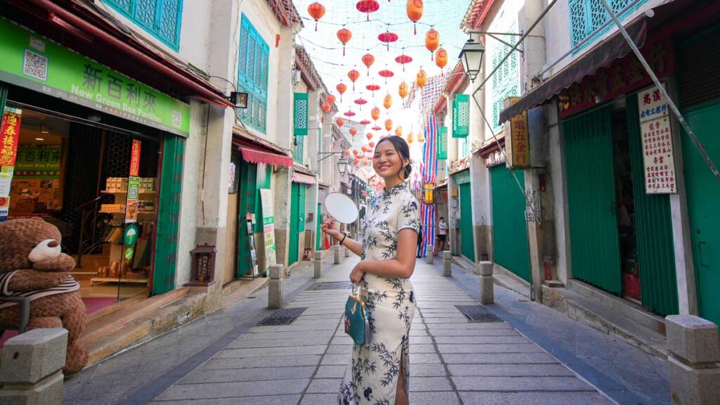 Girl in Qipao at Macao Alley - Macao Solo Itinerary