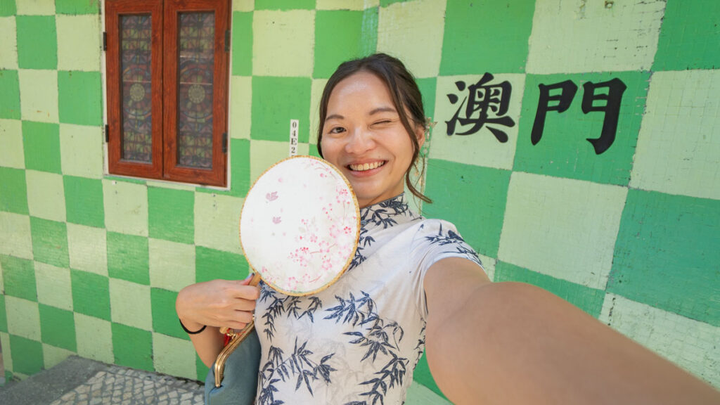 Girl in Qipao at Macao Street - Solo Travelling