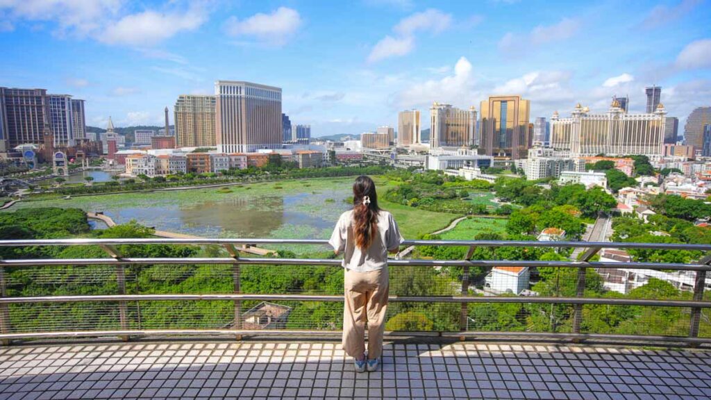 Girl Admiring View from Taipa Grande Platform View - Solo Travelling
