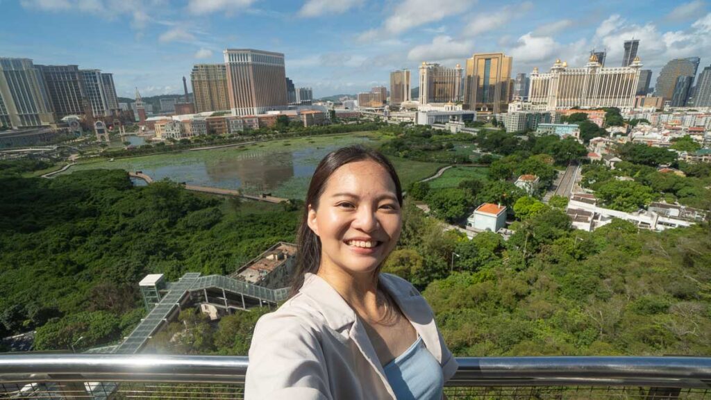Girl at Taipa Grande Viewing Platform - Solo Travelling