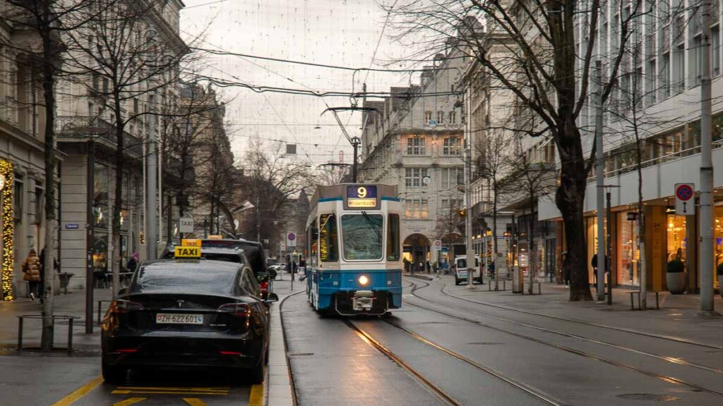 Tram in Banhofstrasse - Getting around Zurich