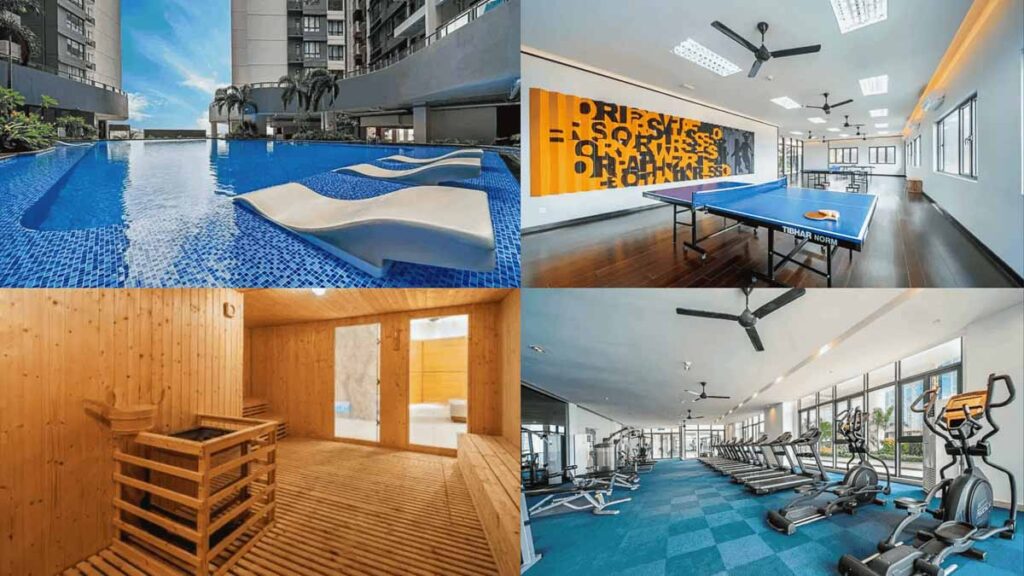 A swimming pool, sauna, gym, and table tennis room at SaffronCasa - Where to stay in JB