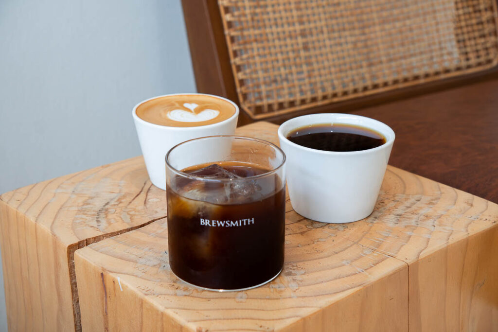 3 cups of coffee — white coffee, black coffee and filter coffee