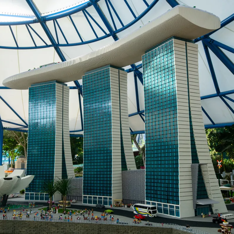 miniature version of Marina Bay Sands made out of Legos