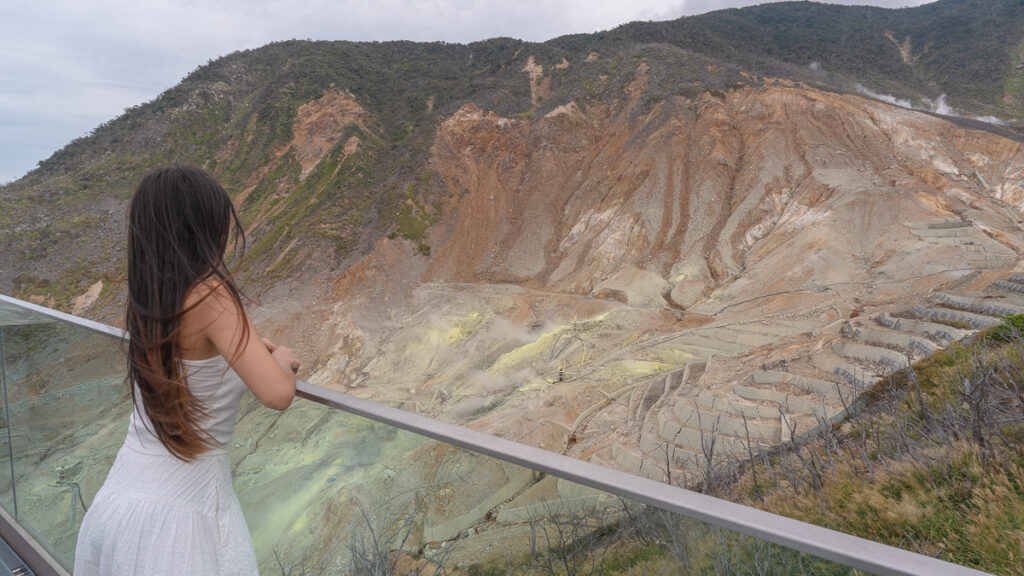 Girl looking out at Chikyu no Tani Observatory – Hakone Itinerary