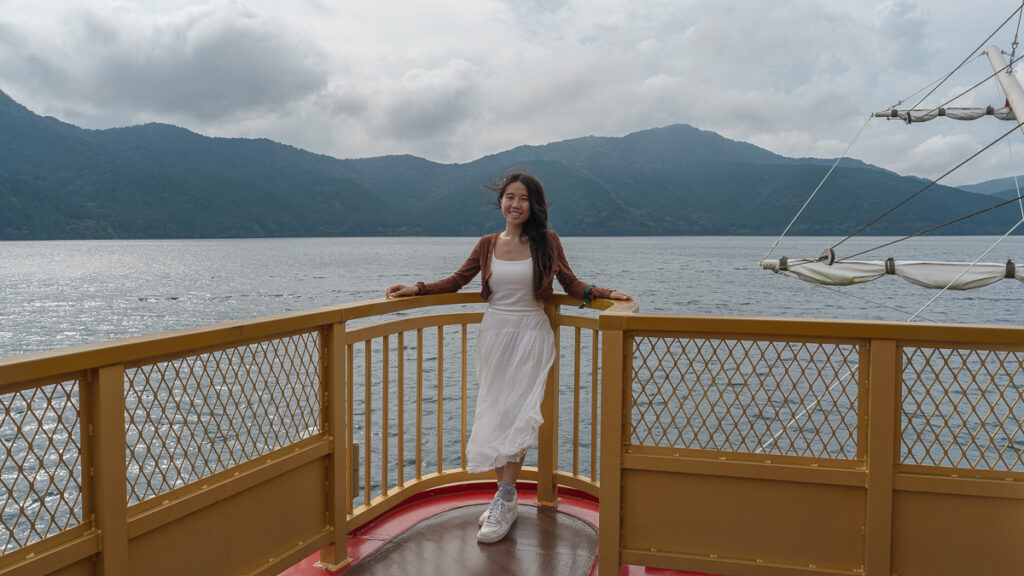 Girl on Hakone Sightseeing Boat Cruise Lake Ashi Pirate Ship – Hakone Itinerary