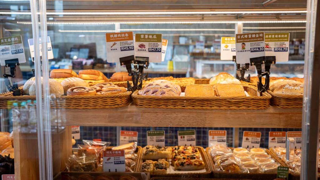 Assortment of bakes displayed, like bread and focaccia at Kenjo Bakery Mount Austin
