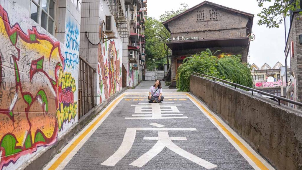 Girl Taking Photo at TESTBED 2 Street Art - Chongqing Itinerary