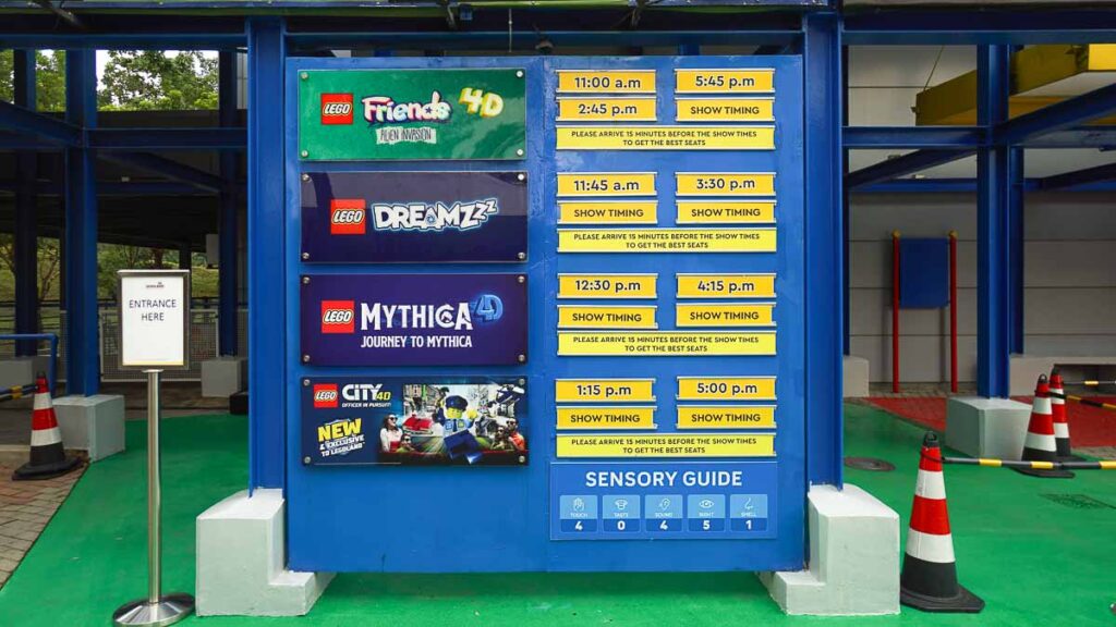 signboard of show timings in Legoland - Things to do in Legoland Malaysia