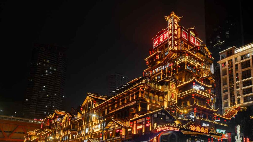 Light up of Hongyadong in Chongqing