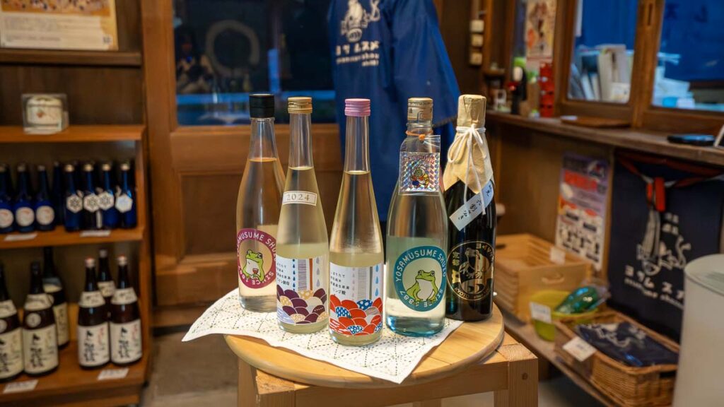 Sake tasting bottles at Yosamusume Brewery in Yosano, Kyoto by the Sea - Kyoto by the Sea