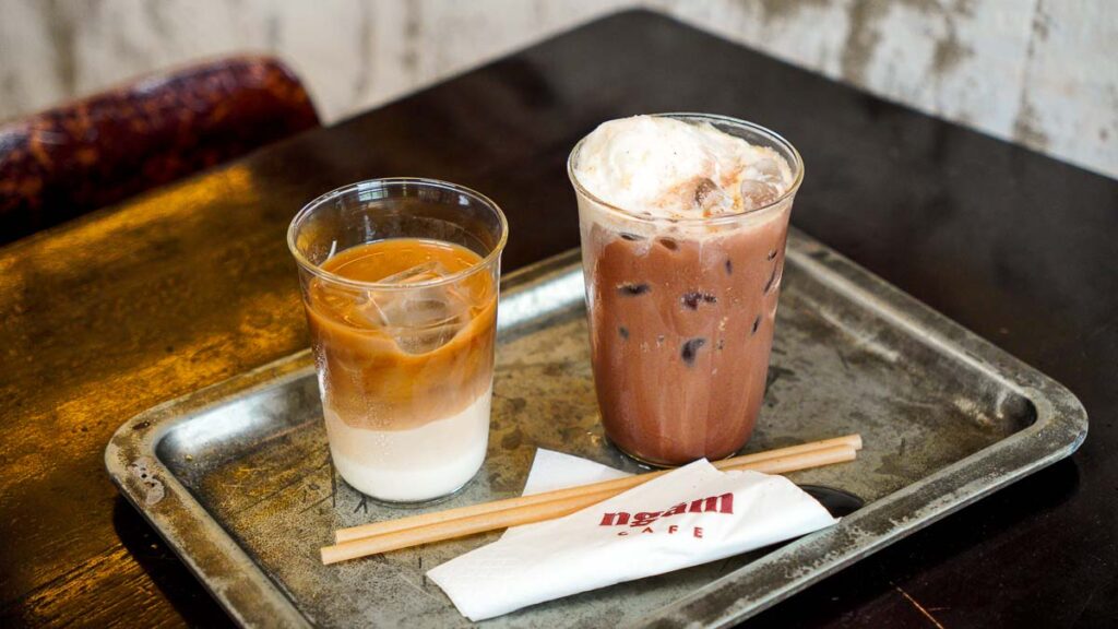 2 drinks on a tray - Best HCMC Cafes