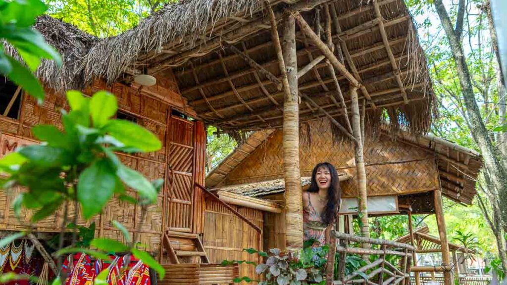 Girl inside a tribal hut in Ramon Magsaysay Park - Davao attractions
