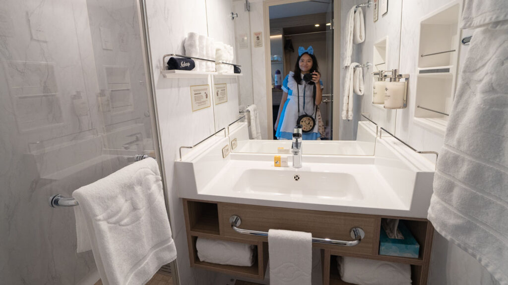 Deluxe Oceanview Stateroom with Verandah Bathroom Amenities - Where to Stay on the Disney Adventure Cruise