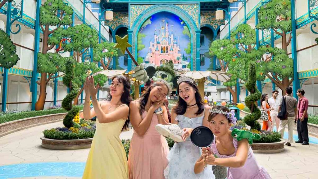 Girls Dressed Up as Princesses in Disney Imagination Garden - Disney Cruise Singapore Tips