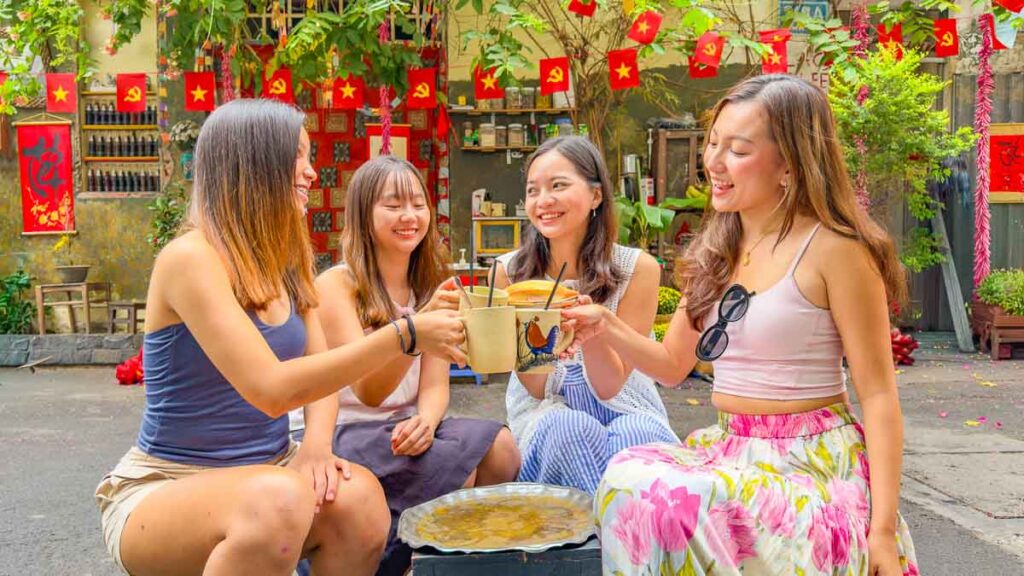 Girls drinking drinks at cafe - Ho Chi Minh City Girls Trip