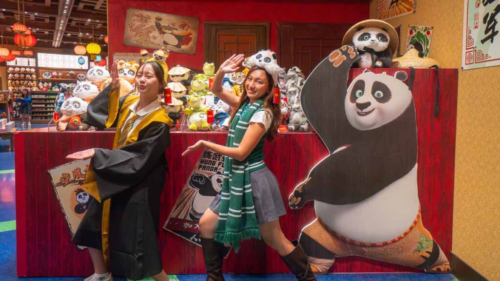 Two girls posing with headbands - Universal Studio Beijing Guide