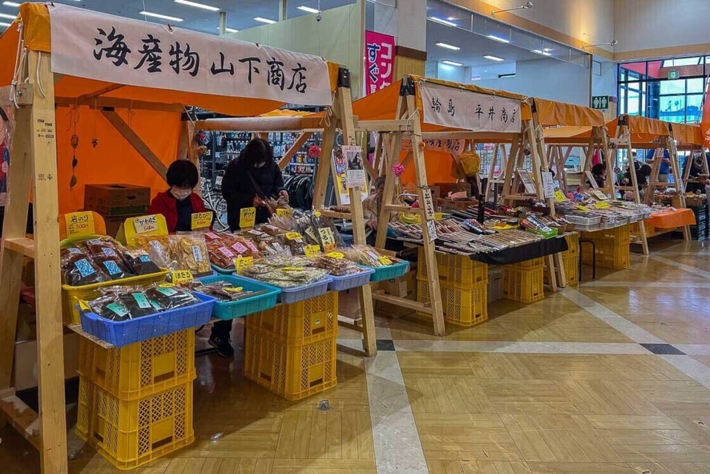 Wajima Morning Market stalls at temporary space - Pokémon Airport Things to do in Ishikawa-Noto Peninsula